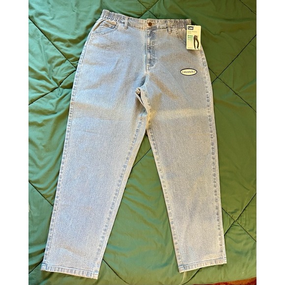 Lee Denim - Lee Side Elastic Jeans Womens 16 Short Light Wash Stretch Tapered Leg Denim
